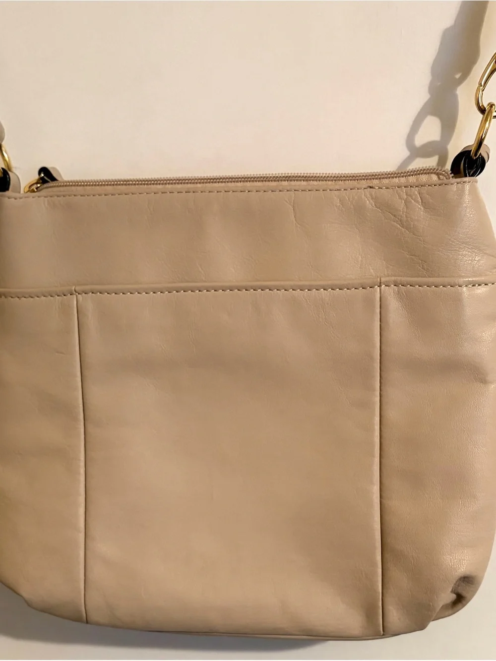 Tignanello Genuine Leather Blush Beige Crossbody Bag Tassel